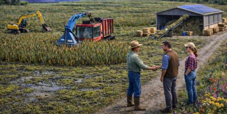 KI Darstellung von einem landwirtschaftlichen Betrieb im Moor