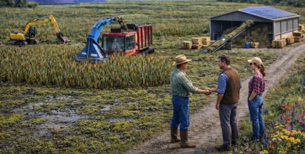 KI Darstellung von einem landwirtschaftlichen Betrieb im Moor
